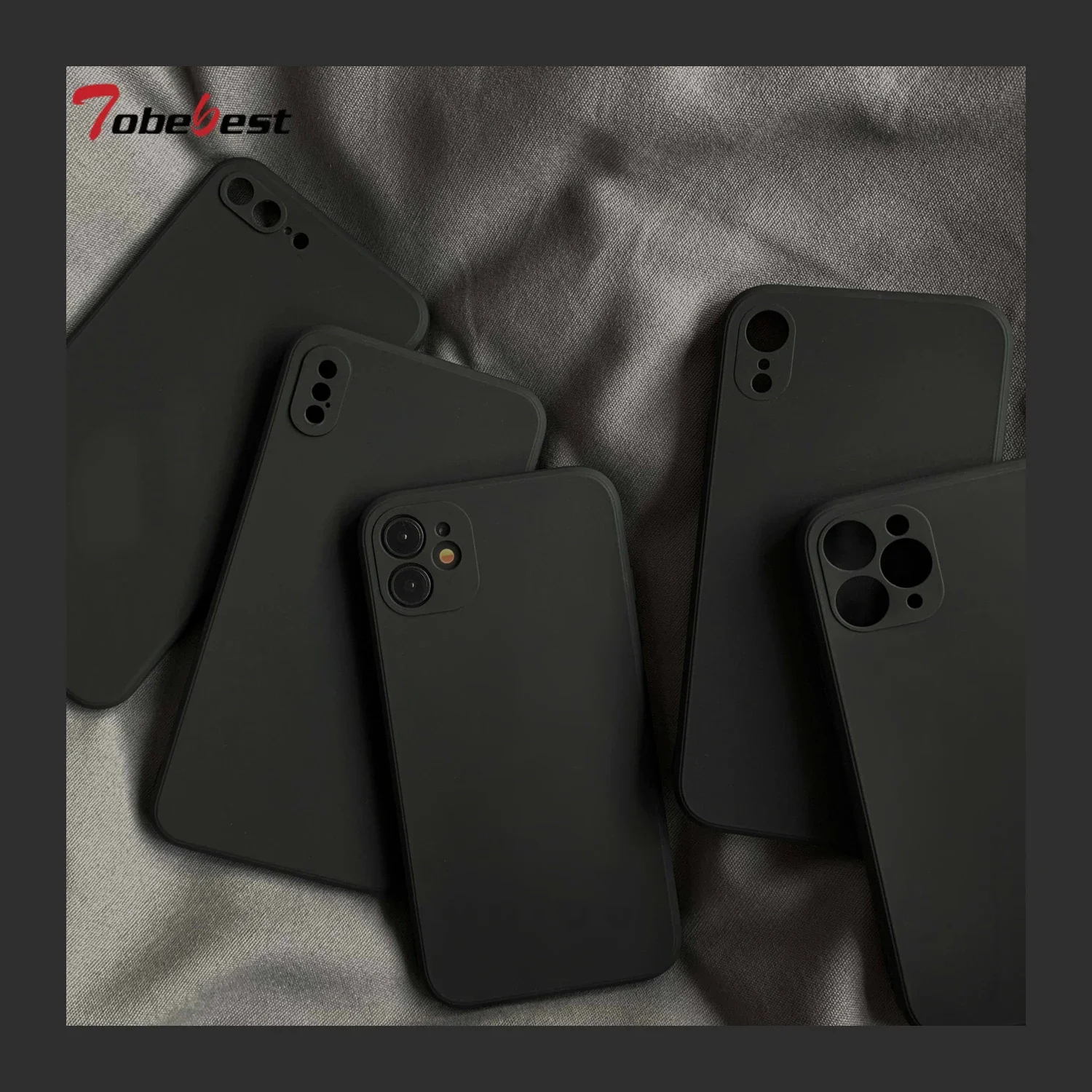 Funda de teléfono de silicona líquida negra para IPhone 13, 12, 11, 14, 15 Pro, XS Max, XR X 8, 7, 6S, 6 Plus SE 2020, funda trasera suave - imagen 2