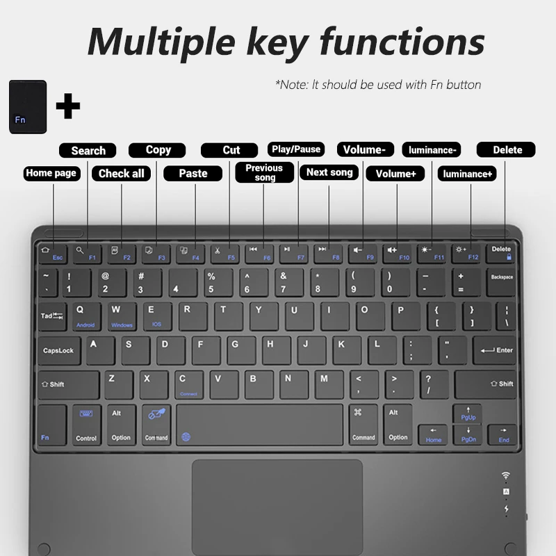 Español Teclado inalámbrico con Bluetooth para tableta, panel táctil para IOS, Android, Windows, iPad, Samsung, XIAOMI, HUAWEI - imagen 5