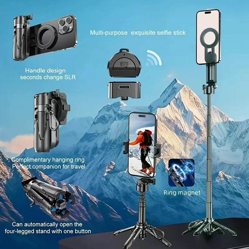 Palos de Selfie magnéticos para teléfono inteligente, Mini trípode telescópico 3 en 1, soporte para teléfono para transmisión en vivo Vlog, palo retardador - imagen 2