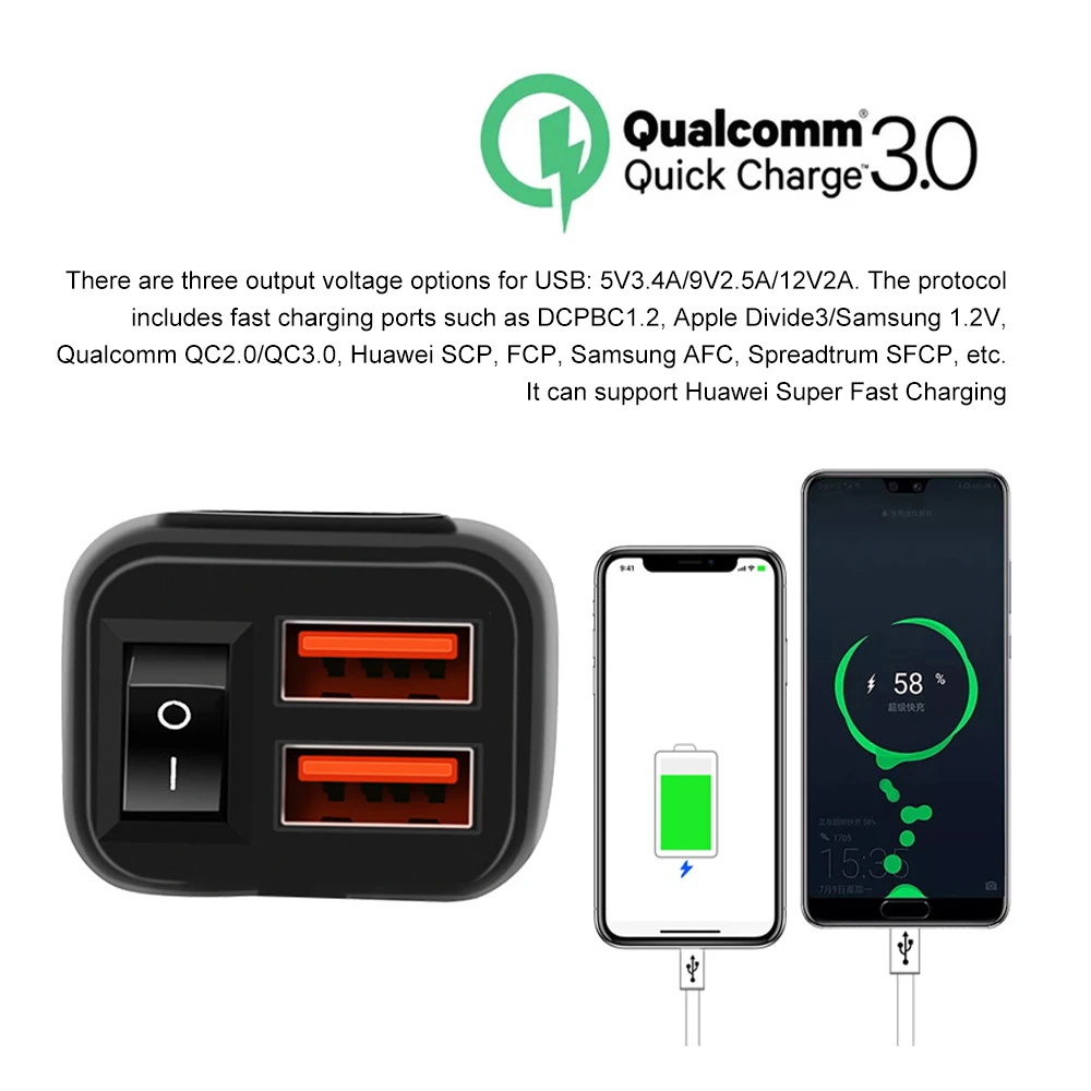 PD QC3.0-cargador celular rápido USB para motocicleta, conector de enchufe de puerto tipo C resistente al agua con voltímetro móvil, carga Digital - imagen 5