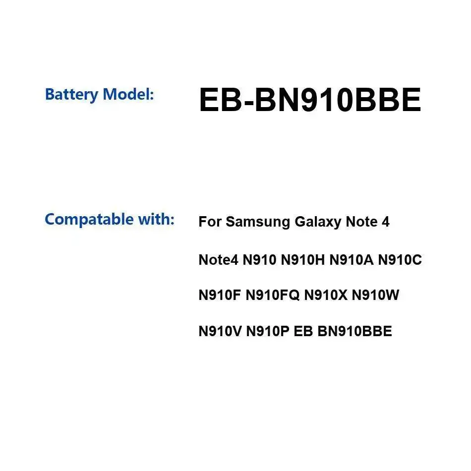 EB-BN910BBE de batería de teléfono móvil 3220Mah para Samsung Galaxy Note 4 N910 N910H N910A N910C N910F N910FQ N910X N910W N910V N910P