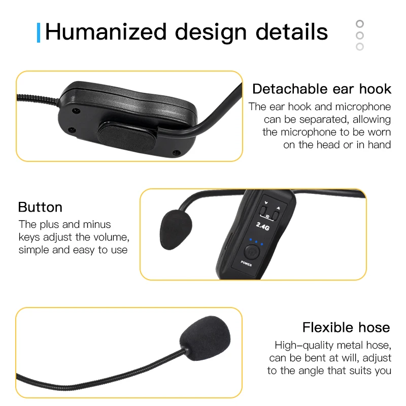 Micrófono montado en la cabeza de 2,4G, conjunto de micrófono Lavalier inalámbrico con receptor para amplificador, altavoz de voz, guía turística de enseñanza - imagen 5