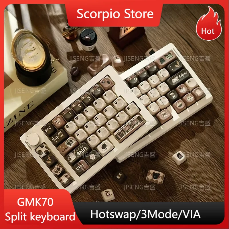 Teclado dividido GMK70, estructura de junta RGB personalizada, Kit intercambiable en caliente, teclado mecánico dividido inalámbrico/con cable Bluetooth de tres modos