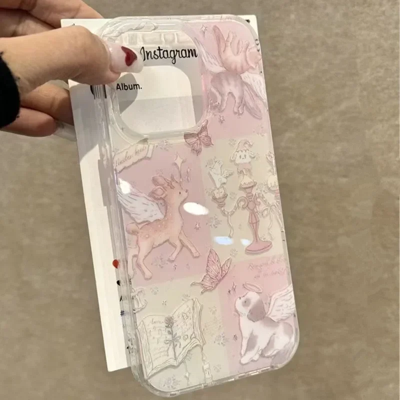 Funda Siver con láser de perro ciervo empalmado de dibujos animados para IPhone 17 16 15 14 13 12 11 Pro Max X XS XR 7 8 16 Plus, funda con patrón de papel de aluminio - imagen 2