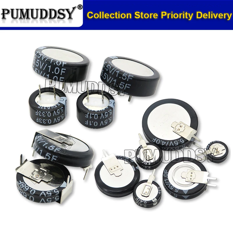 Supercondensador de Farad de botón tipo C, 5,5 V, 0,1f, 0,22f, 0,33f, 0,47f, 1F, 1,5f, 4,0f