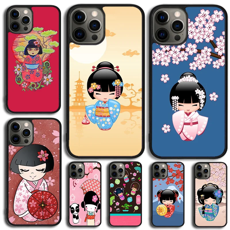 Linda muñeca japonesa Kokeshi funda de teléfono para iPhone 17 Air 15 16 14 11 12 13 Pro MAX Plus