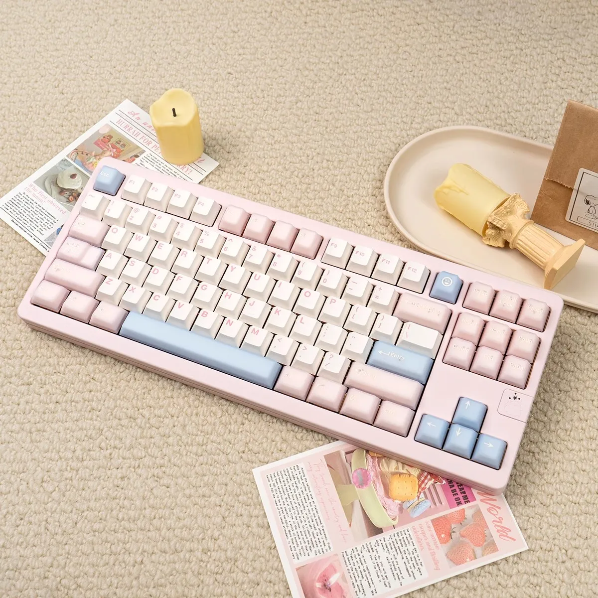 GMK-teclas semitransparentes de color rosa ABS + PBT, teclas subcama de tinte, teclas de perfil de cereza con barra espaciadora 2.25U 2.75U 3U 7U ISO Enter - imagen 5