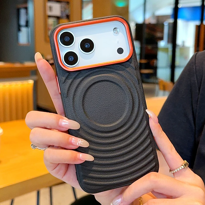 Para Apple iphone 17 Pro Max funda dura PU onda magnética carga inalámbrica funda protectora trasera para iphone 17 Air Pro Shell - imagen 3