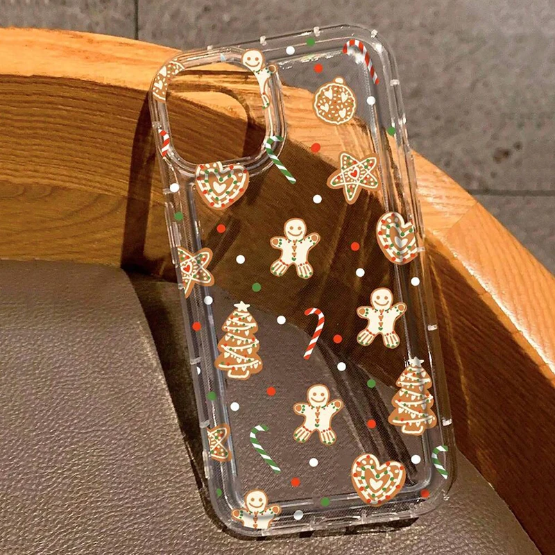 Funda transparente con estampado de pan de jengibre y palitos de caramelo de Navidad para Samsung A55 A35 A54 A56 A15 fundas S25 Ultra S24 S23 S22 FE A16 A36