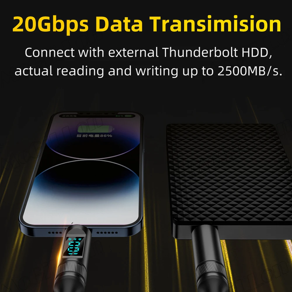 Cable de datos plano USB 3,2 tipo C a tipo C, Cable de USB-C ThunderBolt 3 PD100W 5A para iPhone 15 Pro MacBook Pro Samsung Xiaomi - imagen 5