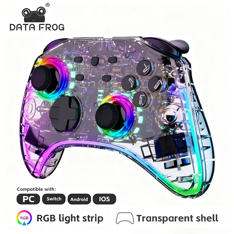 DATA FROG-mando inalámbrico LED transparente con conector para auriculares, luz RGB Compatible con interruptor OLED Steam