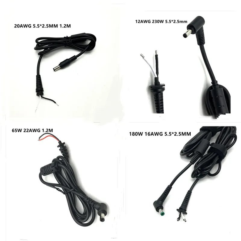 DC 5,5x2,5 5,5*2,5mm conector de enchufe con Cable/Cable para adaptador de portátil Toshiba Asus Lenovo 65W 180W 230W 12AWG