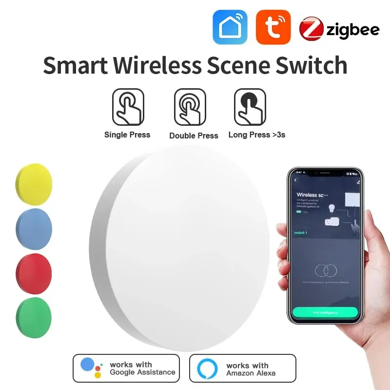 Interruptor de botón de escena inalámbrico inteligente Tuya Zigbee, control remoto, enlace multiescena, compatible con Alexa, Goolge, asistente de voz para el hogar