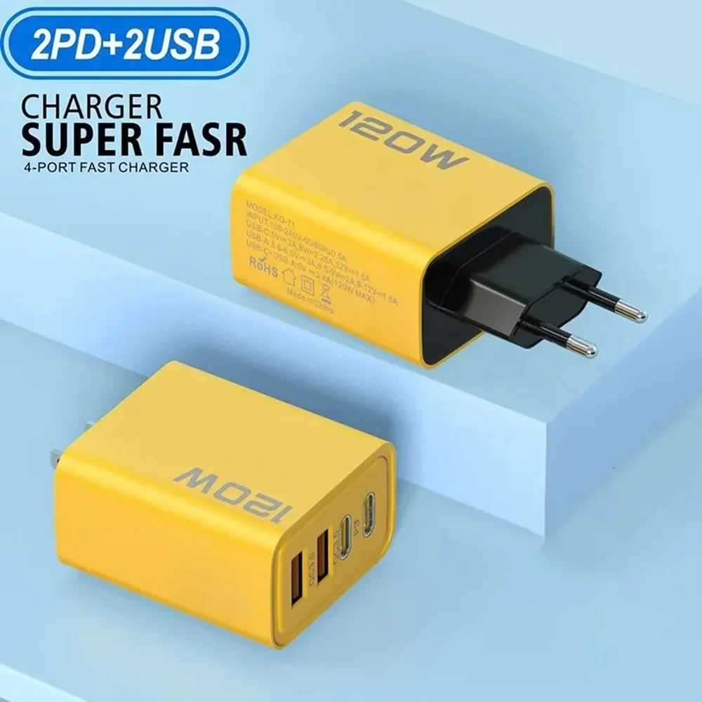 Cargador USB PD de 120W tipo C, cargador de pared con enchufe europeo/estadounidense de carga rápida para iPhone, Samsung, Xiaomi, adaptador de carga rápida 3,0 para teléfono móvil - imagen 5