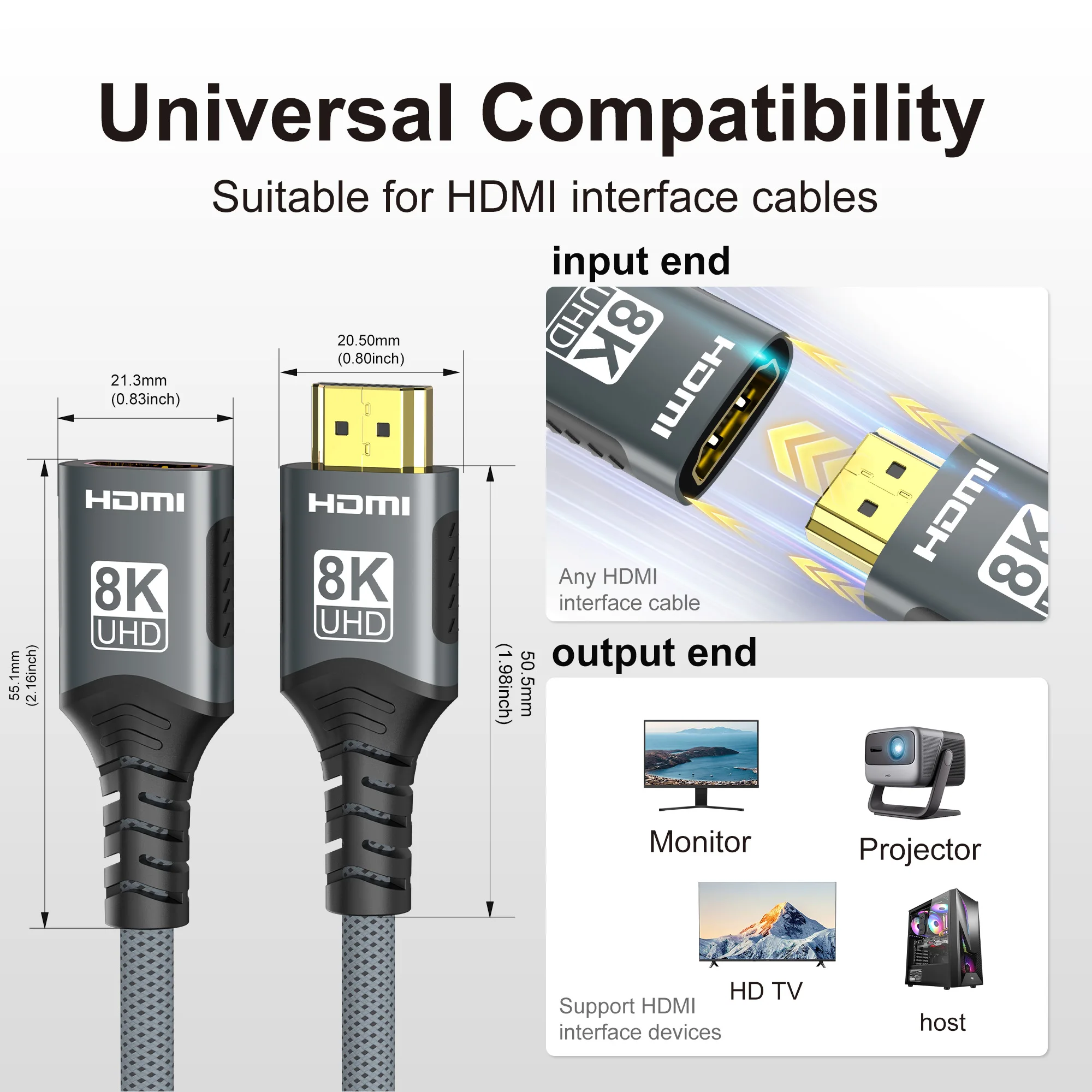 Cable de extensión HDMI 2,1, 8K, HDMI 2,1, extensión macho a hembra, 8K @ 60Hz, 4K @ 120Hz para HDTV RTX PS5, Xbox, HDR, vídeo, PC y portátil - imagen 2