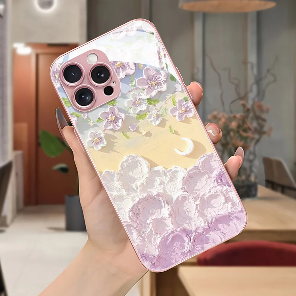 Funda de teléfono de vidrio templado para iPhone 13 11 16 17 Pro Max 17 Air 14 15 12 16E XR X Xs 7 8 Plus SE Funda de flores a prueba de golpes - imagen 5