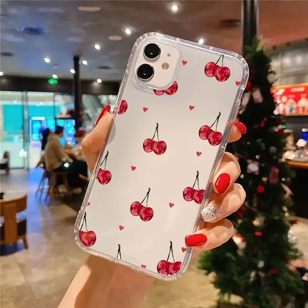 Funda de teléfono transparente con forma de corazón de cerezas rosas para iPhone 17 16 11 13 15 14 12 Pro Max 7 8 Plus XS X XR 17 Air cubierta transparente - imagen 4