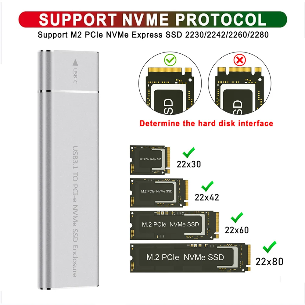 Caja externa de unidad de estado sólido Samget M.2 NVME 2230/2242/2260/2280 M.2 a USB C funda 10Gbps tipo A + tipo C para llave M/M + B - imagen 2
