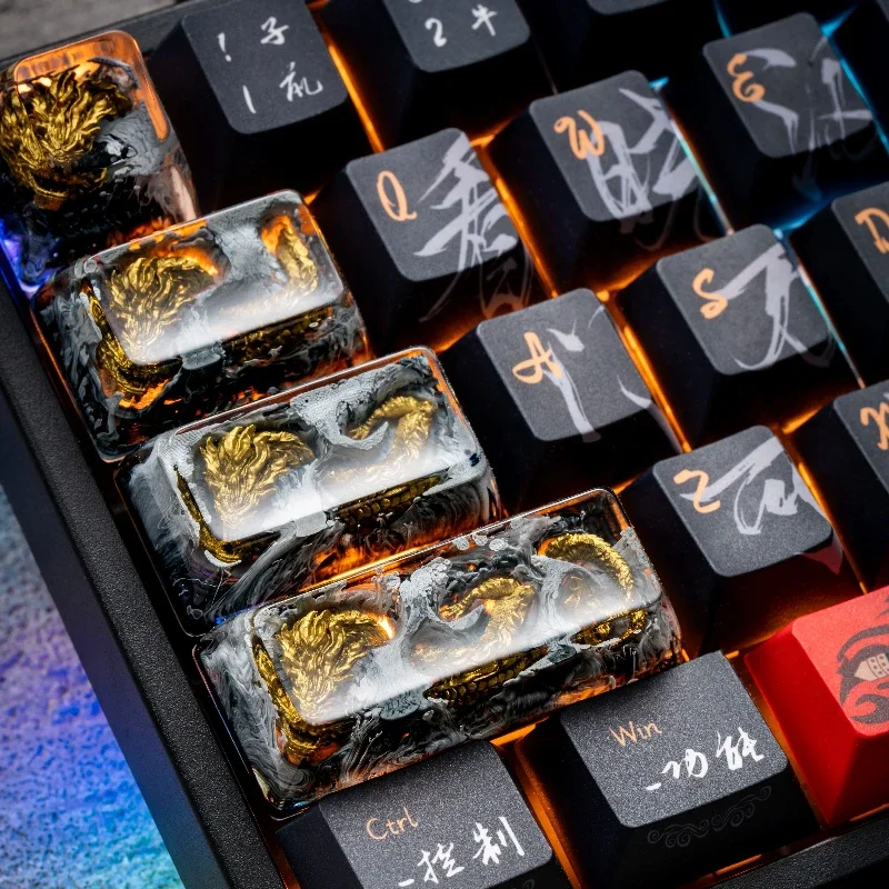 Teclas personalizadas originales de resina de dragón dorado y negro, pegamento por goteo, teclas personalizadas para teclado mecánico, accesorios para juegos, regalo - imagen 2