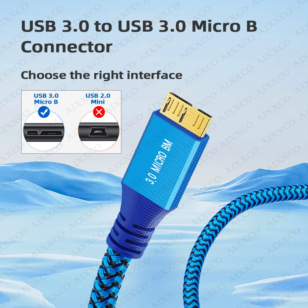 AIXXCO Cable Micro USB 3.0 USB 3.0 tipo A macho a Cable Micro B Compatible con disco duro de cámara Samsung Galaxy S5 Note 3 - imagen 3