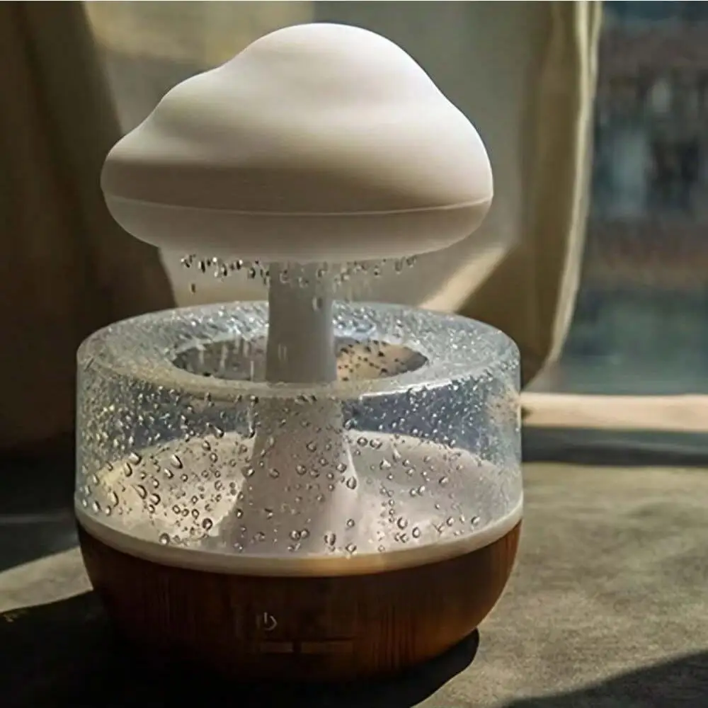 Humidificador de nube de lluvia colorida, lámpara de ambiente de sueño en forma de seta, luz de gota de lluvia