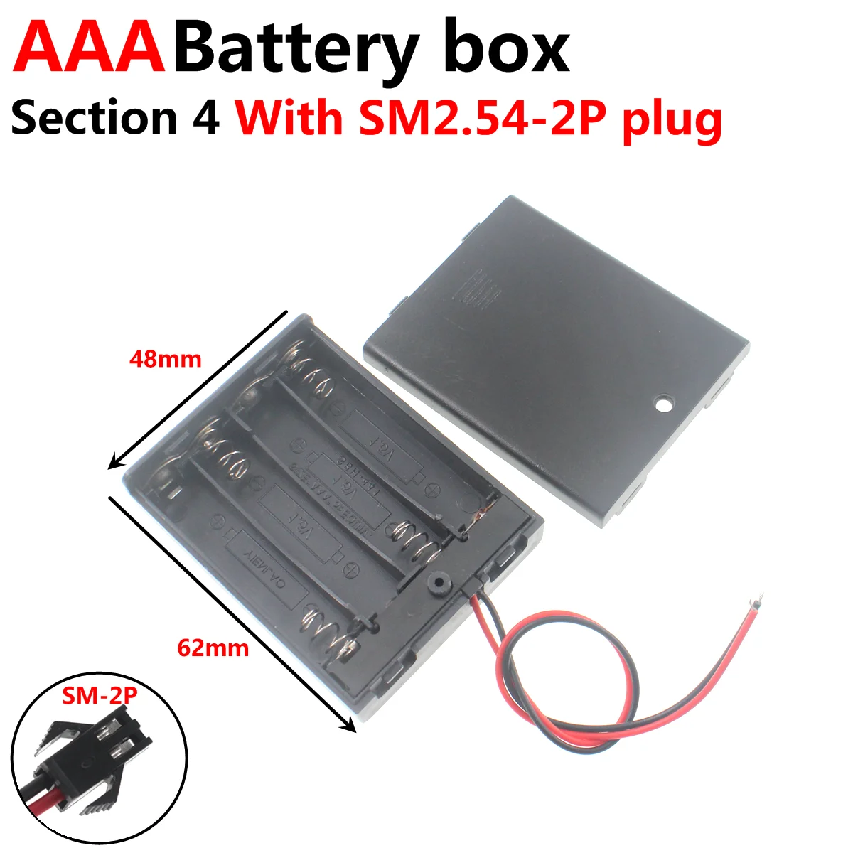 Caja de batería AAA de 5 piezas, soporte con cables, 1x2x3x4, 1 2 3 4 ranuras, enchufe de cabeza XH2.54 5,5-2,1 - imagen 4
