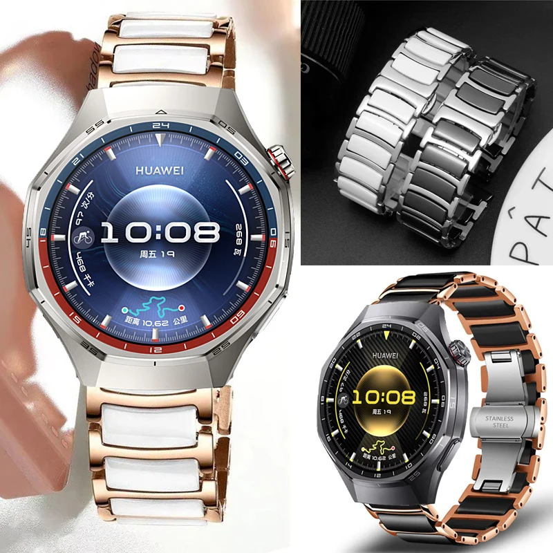 Correa de cerámica de lujo para Huawei Watch GT6 GT6Pro, pulsera de 46mm y 22mm para Huawei Watch 5 4 3 3Pro/GT2 3 4 5 46MM/GT2Pro GT2E