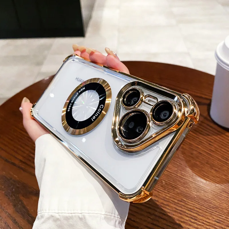 Funda de teléfono de carga inalámbrica Magsafe de lujo para Huawei Pura 70 Ultra P50 P40 P30 Pura70 Pro Plus cubierta de parachoques transparente