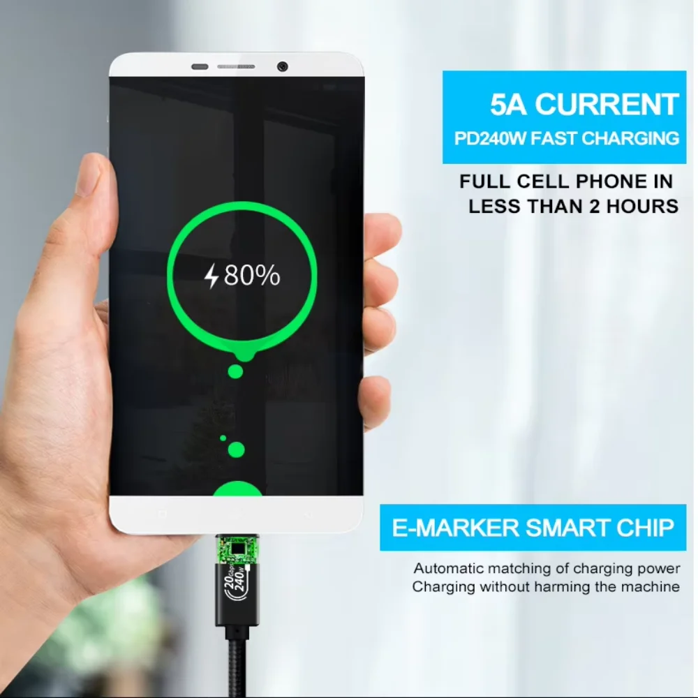 Cable USB 3,2 Gen 2 tipo C a C 4K 60Hz PD 240W 20Gbps datos para iPhone 15 Pro Max Macbook iPad Samsung TV cargador de disco duro - imagen 5