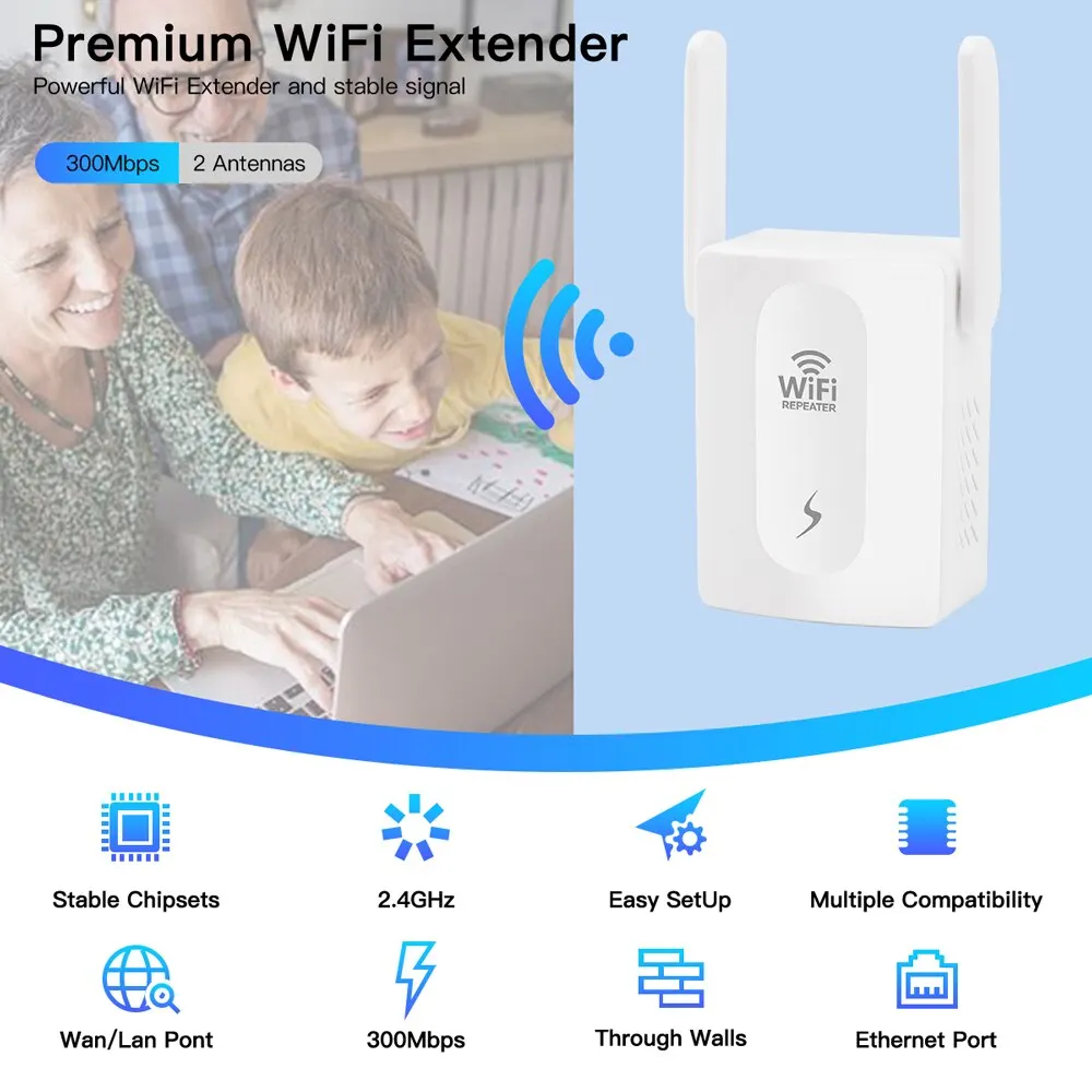 Repetidor WiFi de 300Mbps, enrutador inalámbrico de 2,4 Ghz, amplificador de largo alcance, extensor de red para el hogar/oficina, enchufe europeo/estadounidense, fácil de configurar - imagen 4