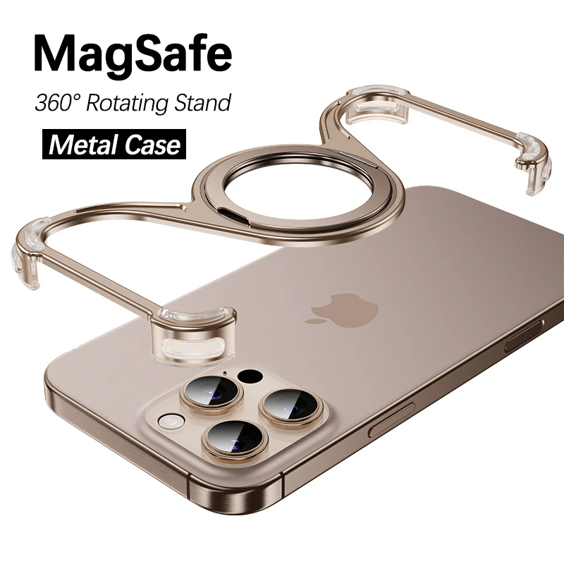 Funda de teléfono con soporte magnético con marco de Metal para iPhone 13, 14, 15 16 Pro Max Magsafe, cubierta de aleación sin marco a prueba de golpes - imagen 2