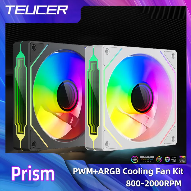 TEUCER Prism 4 PRO 3 uds ventilador con cubierta de PC 120mm ARGB efecto de luz de espejo cíclico PWM 800-2000RPM ventilador enfriador de CPU