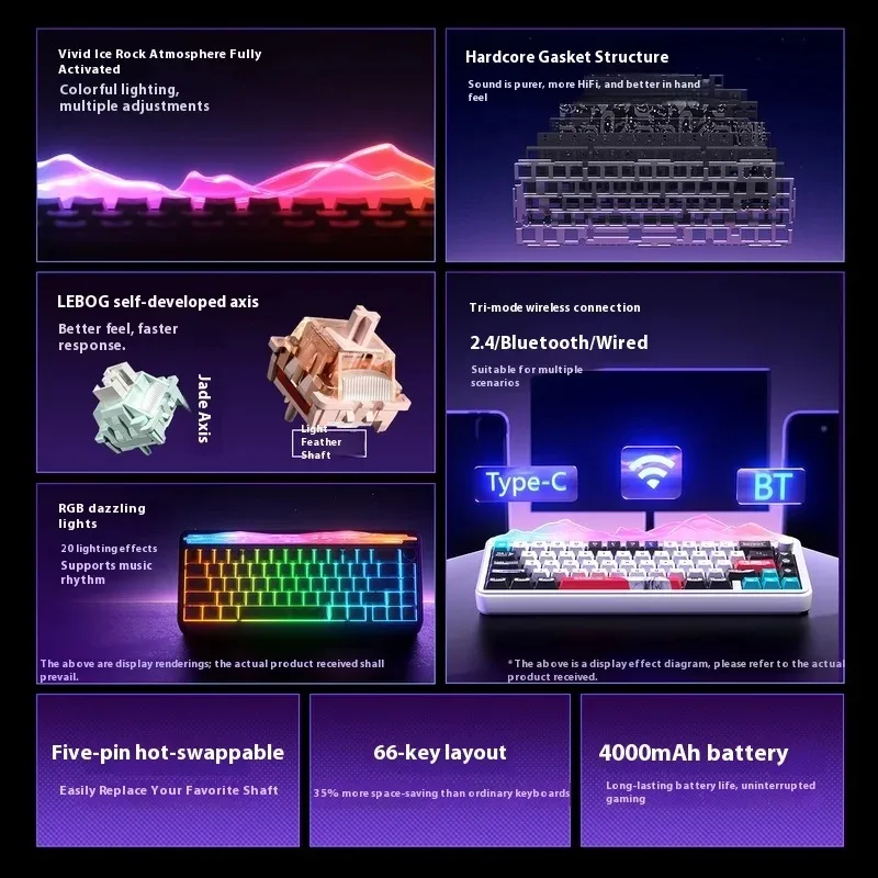 LEOBOG Hi65 Teclado mecánico inalámbrico de tres modos teclado para juegos RGB de intercambio en caliente preciso junta de 4000mah con perilla Multimedia PC - imagen 2