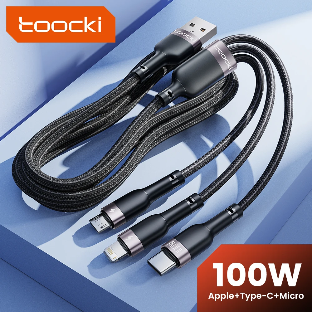 Toocki-Cable de carga Micro USB tipo C, 3 en 1, 6A, 100W, para iPhone 14, 13, 12, Huawei Honor, Xiaomi 13, ViVo, Oppo