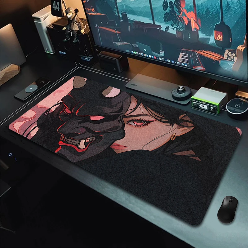 Alfombrilla de ratón con máscara de Samurai Oni para chicas de Anime, accesorios grandes para juegos de ordenador, alfombrilla de ratón profesional Premium para Gamer, alfombrilla de escritorio - imagen 3