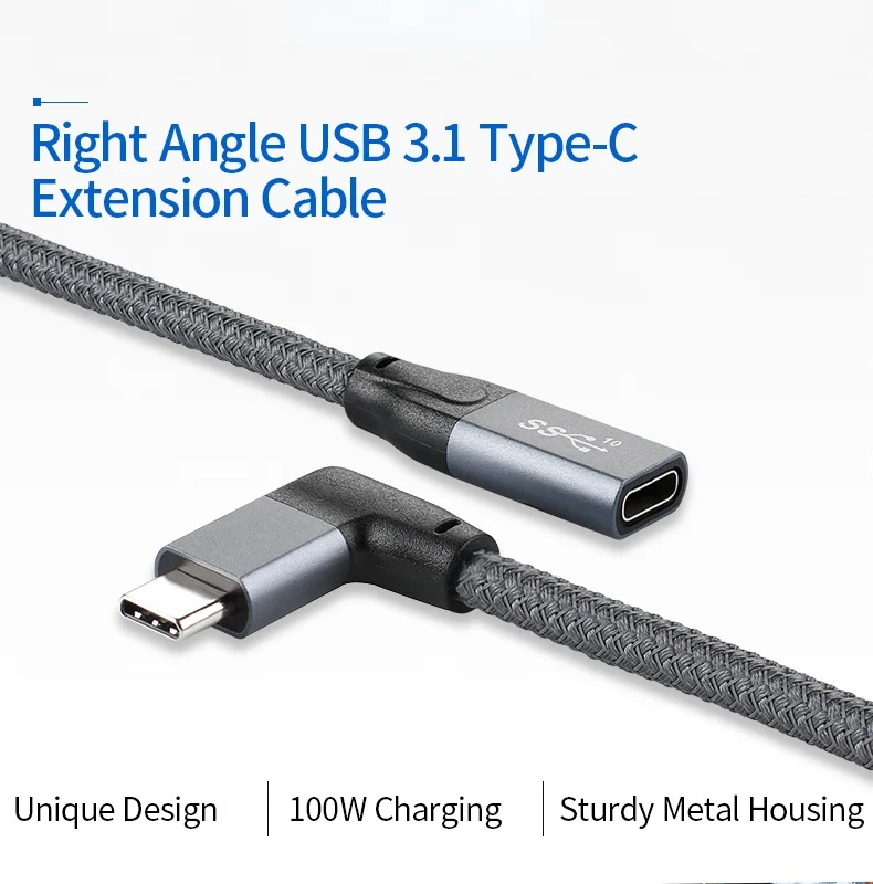 Cable USB C de 90 grados, 5A, 10Gbps, PD, 100W, carga rápida de datos, extensión macho a hembra, USB tipo C 3,1 Gen 2 para MacBook - imagen 3