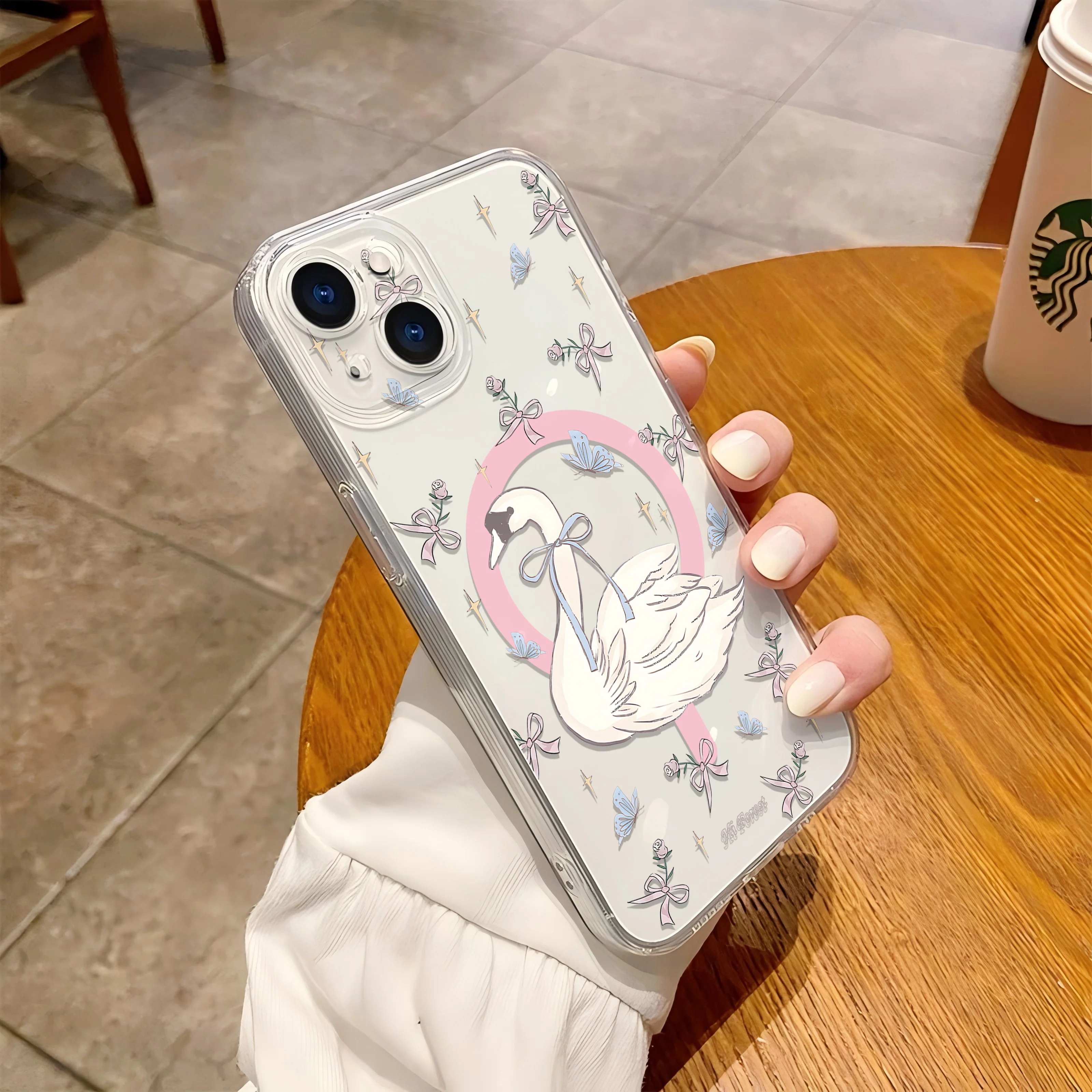 Funda de teléfono magnética Magsafe con lazo rosa y azul para IPhone 16 15 14 13 12 11 8 7 Plus Pro Max X XR XSMax, funda de Tpu transparente suave - imagen 5