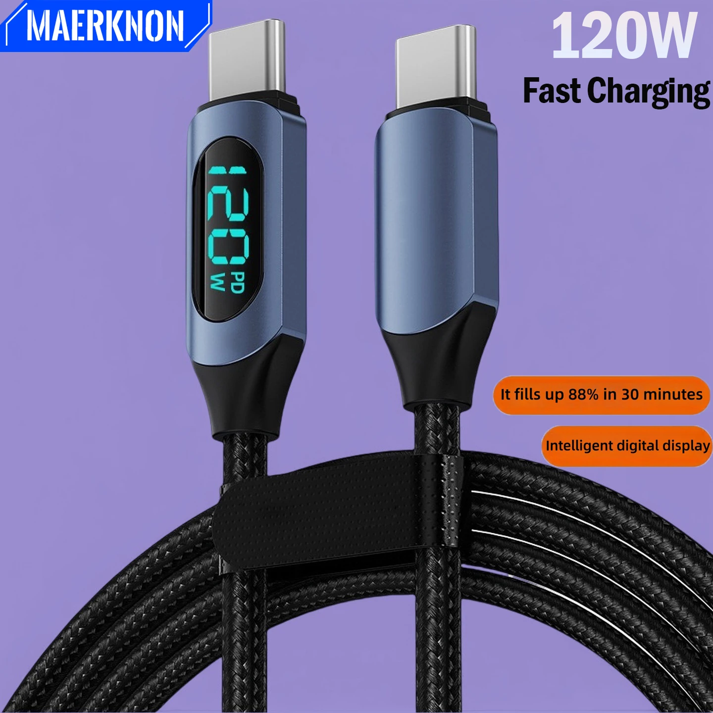 Cable USB C de 120W 6A con pantalla Digital medidor de potencia PD QC carga rápida nailon trenzado para iPhone 16 15 Pro Samsung S24 Xiaomi - imagen 2