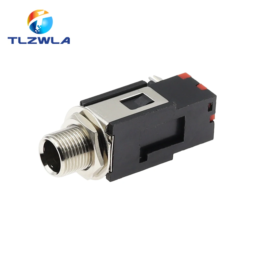 10 Uds PJ-602B conector de Audio de ángulo recto bloqueo de rosca montaje en Panel 1/4 "6,35 Mm conector de teléfono estéreo toma de auriculares - imagen 4