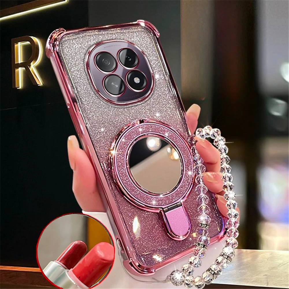 Funda de teléfono con soporte de espejo brillante para Xiaomi Redmi Note 14 Pro 13 14 Pro Plus 14S 4G 5G, funda trasera de silicona a prueba de golpes - imagen 5