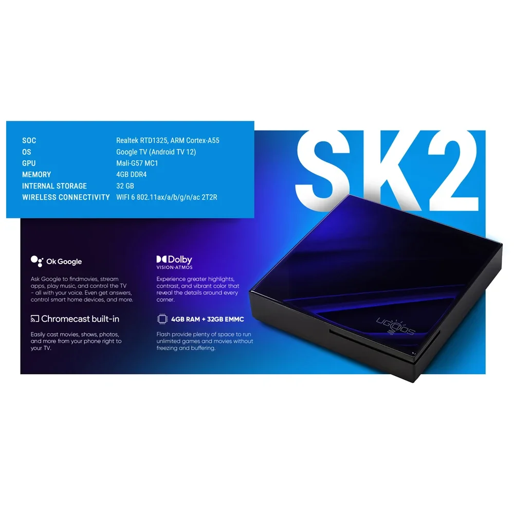 Ugoos SK2 TV Box certificado por Google Realtek RTD1325 ARM Cortex-A55 Wifi6 BT5.2 4K compatible con reproductor multimedia AV1 decodificador inteligente - imagen 5