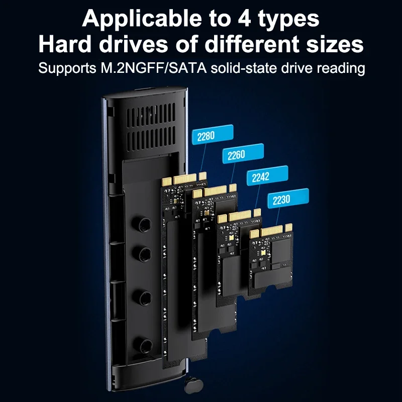 Carcasa M.2 NGFF SSD, caja de disco duro de estado sólido M2, carcasas de disco duro SATA SSD, carcasa externa para 2230/2242/2260/2280, carcasa SSD M.2 - imagen 5