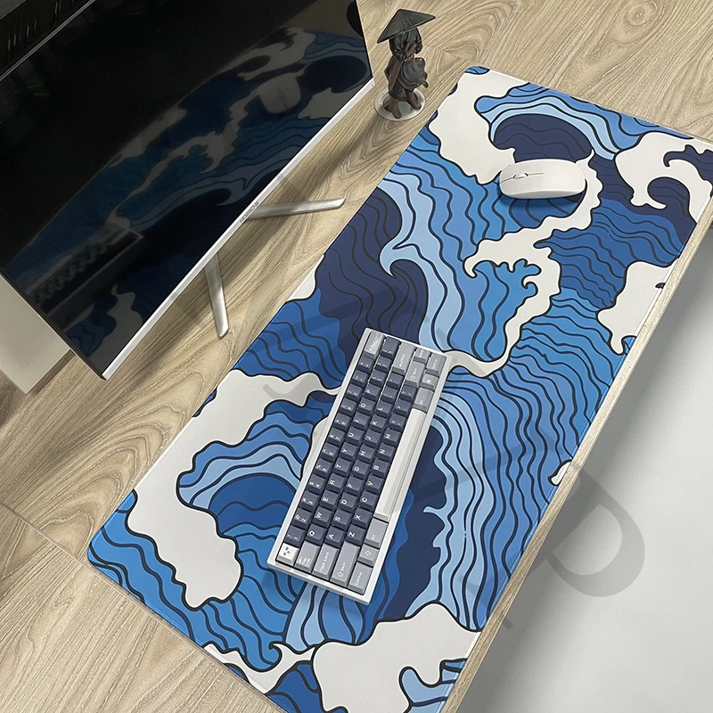 Alfombrilla de ratón grande para Gamer, alfombrilla para teclado, alfombrilla de escritorio para juegos, diseño Wave HD, alfombrilla de ratón de empresa para regalo - imagen 2