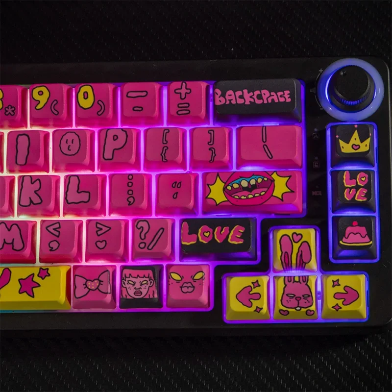 ECHOME-teclas con letras grandes para teclado mecánico, teclas con diseño Original de grafiti, 130 teclas, PBT Dye, subcama, perfil MDA - imagen 5