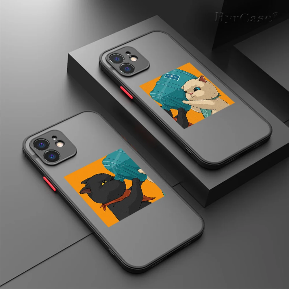 Funda trasera dura mate para iPhone 13, 12, 11, 14 Pro Max Mini, 15 Plus, 15PROMAX, parejas divertidas, Gato lindo, parachoques suave - imagen 4