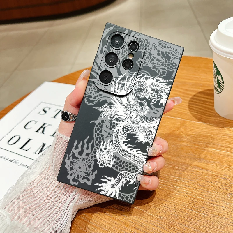 Funda de teléfono con patrón de dragón blanco para Samsung Galaxy S24 S23 Ultra S22 Plus S21 FE A15 A35 A55 A14 A34 A54 A13 A33 A53, funda suave - imagen 2