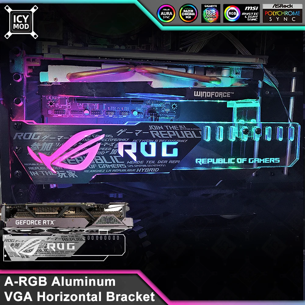 Tarjeta de vídeo soporte Horizontal de aluminio soporte GPU 5V3Pin VGA soporte RGB MSI ROG NVIDIA A-RGB Metal AURA 12V MOD personalizado - imagen 2