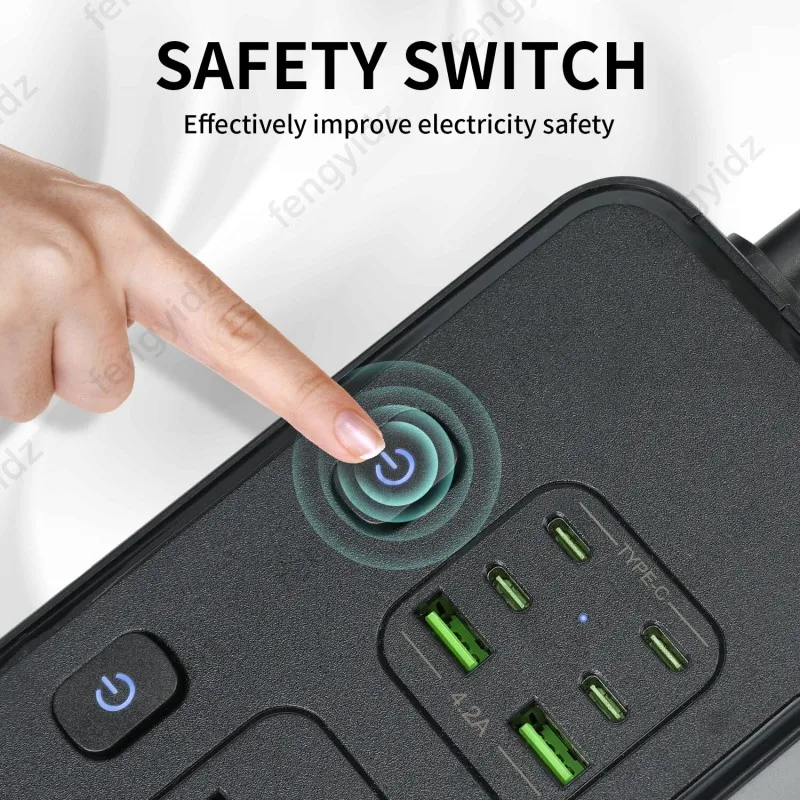 3250W 13A 250V 5 enchufes universales con 4 tipo C y 2USB cable de 2m tira de alimentación de interruptor independiente - imagen 4