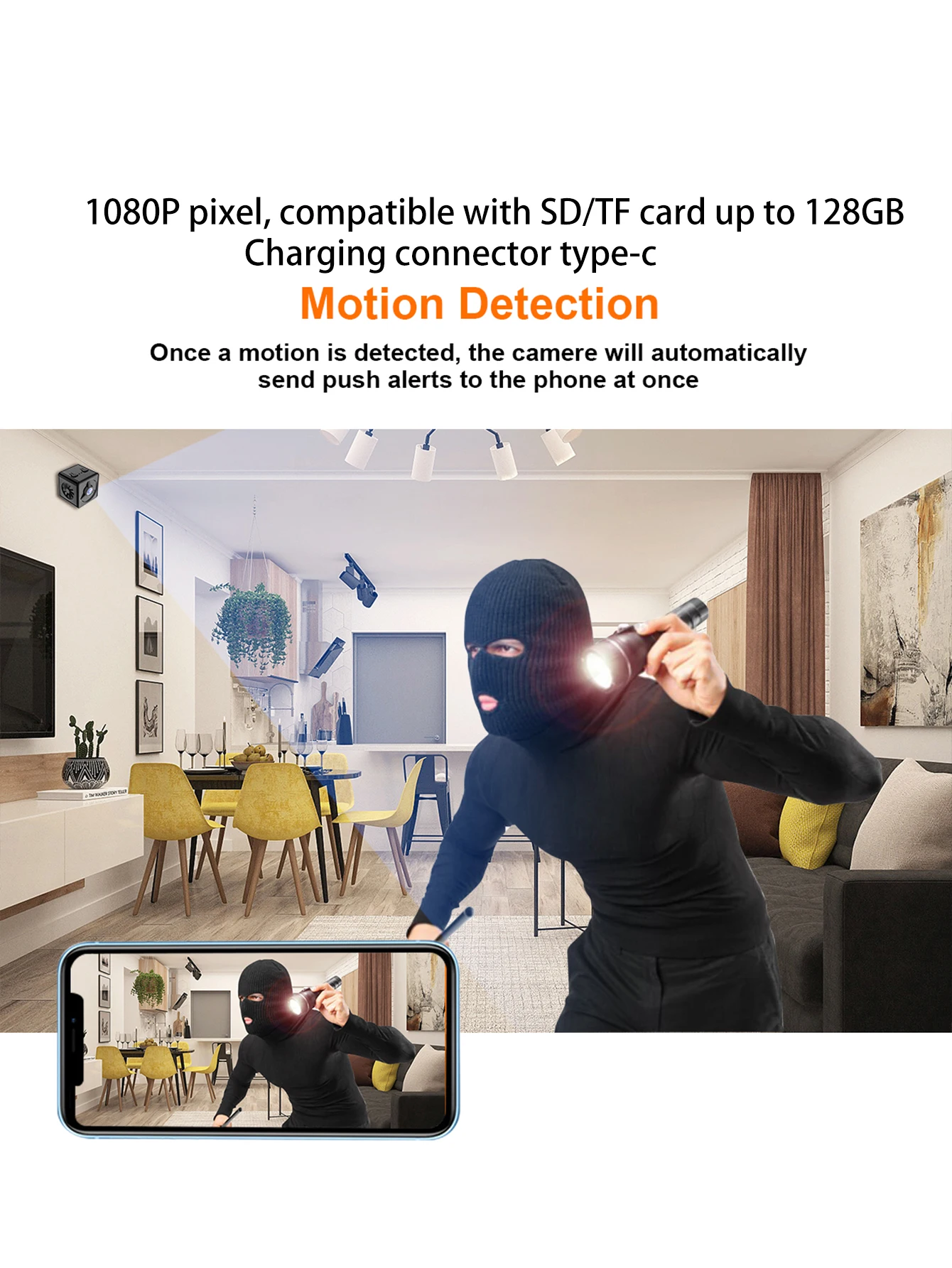 Cámara de visión nocturna inalámbrica Hd, 1080P, gran angular de disparo HD, almacenamiento con tarjeta TF, control remoto para teléfono móvil, cámara de ciclo de 360 ° - imagen 4