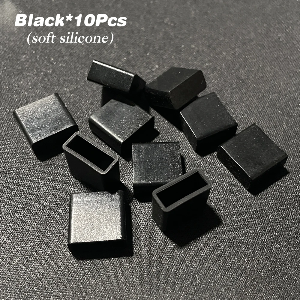 10 Uds. Tapas de tapón antipolvo USB negro de silicona suave enlaces especiales